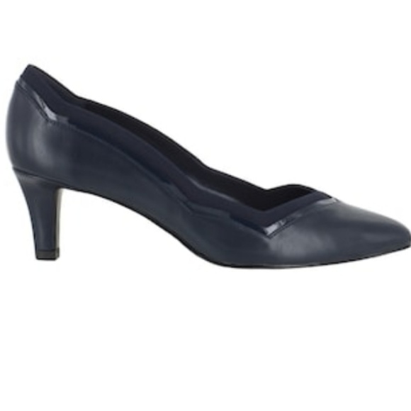 *** Easy Street Midnight Navy Scalloped Kim Pointed Toe Kitten Mid Tapered Heel! - Picture 6 of 8